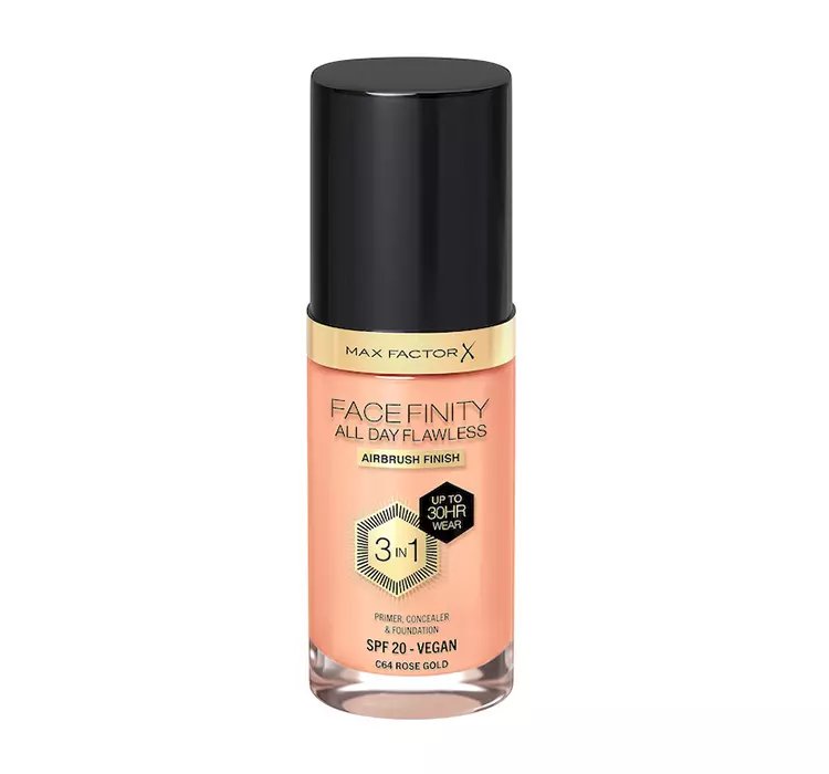 MAX FACTOR FACEFINITY ALL DAY FLAWLESS 3IN1 WEGAŃSKI PODKŁAD C64 ROSE GOLD 30ML