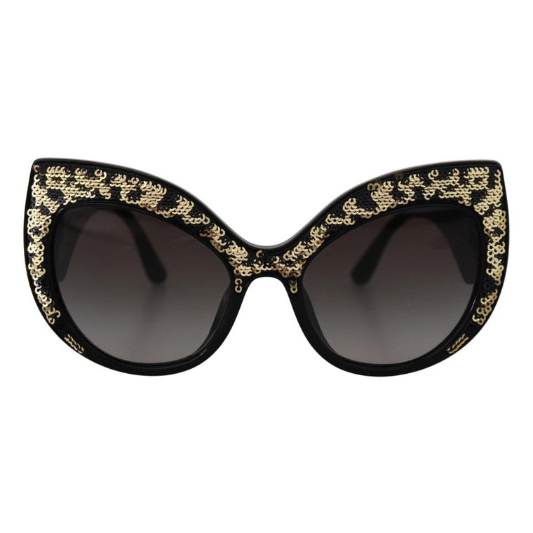 Czarne Złote Cekinowe Okulary Przeciwsłoneczne z Motywem Motyla Dolce & Gabbana