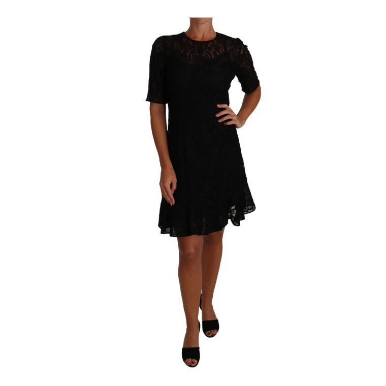 Black Floral Lace Sheath Short Sleeves Dress Dolce & Gabbana
