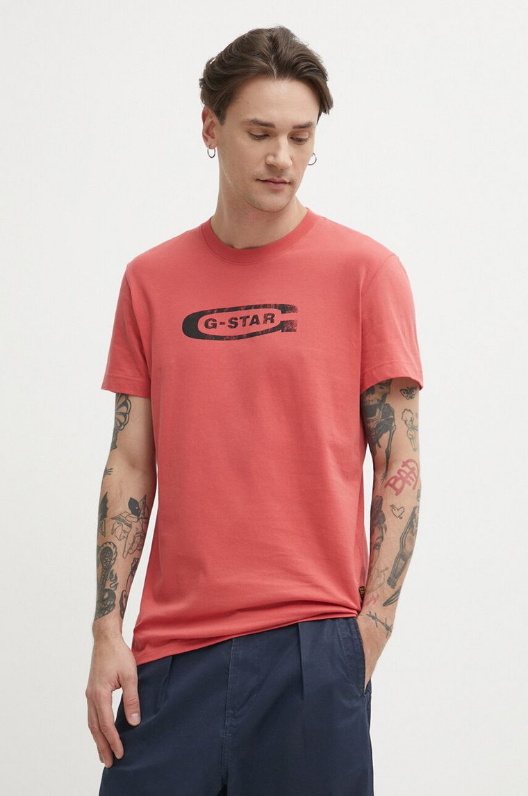 G-Star Raw t-shirt bawełniany męski kolor różowy z nadrukiem