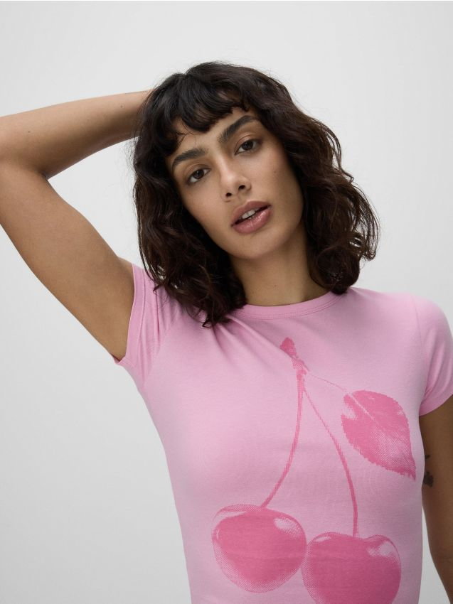 Reserved - T-shirt z nadrukiem - pastelowy róż