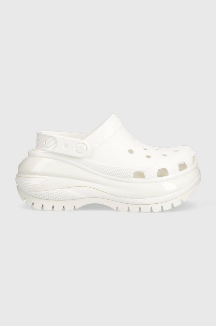 Crocs klapki Classic Mega Crush Clog damskie kolor biały na platformie 206867