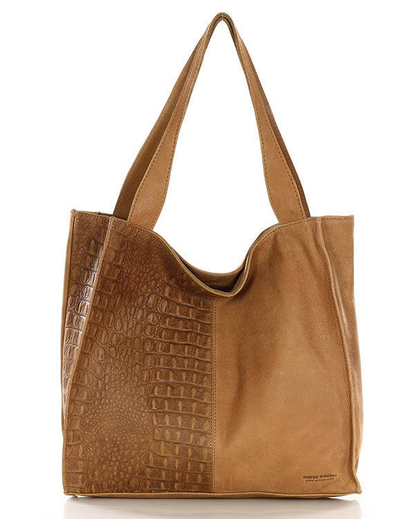 Prestigia Duża torba shopper skórzana - croco brąz koniak