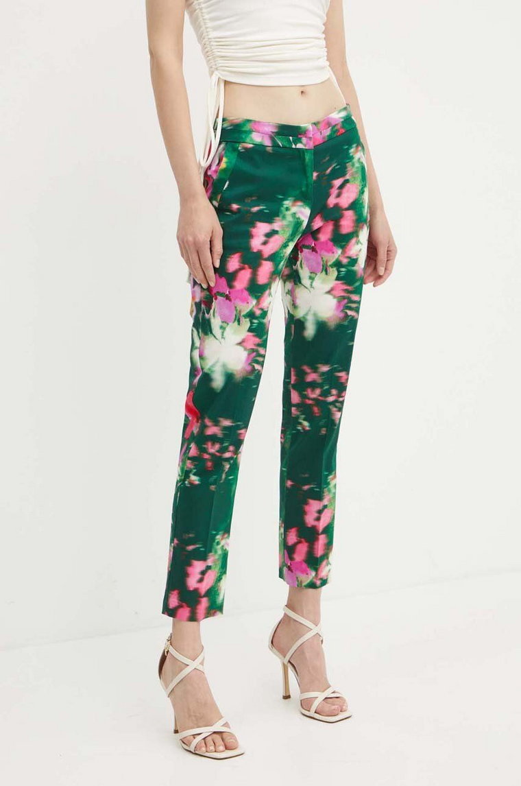 Morgan spodnie POCHA.F damskie kolor zielony fason cygaretki medium waist