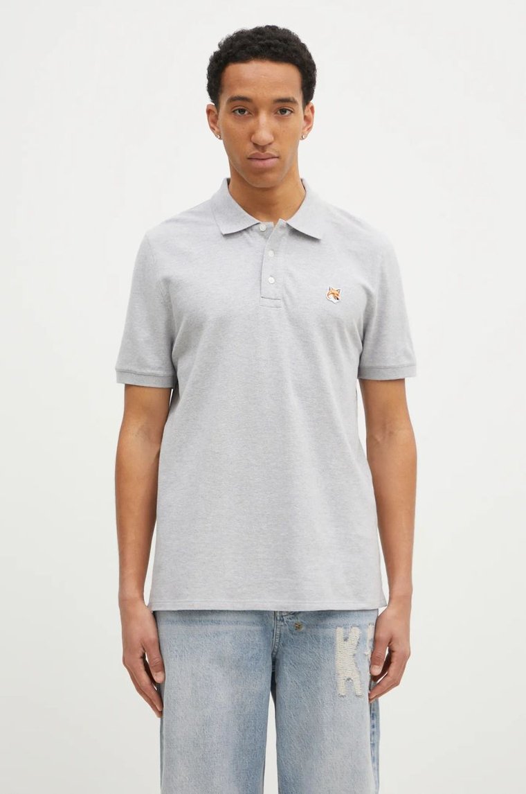 Maison Kitsuné polo bawełniane Fox Head Patch Regular Polo kolor szary z aplikacją LM00208KJ7002