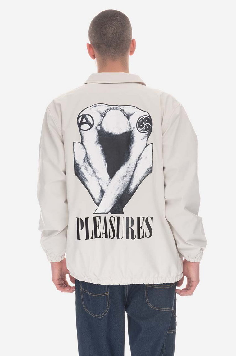 PLEASURES kurtka Bended Coach Jacket męska kolor biały przejściowa oversize P23SP005-WHITE