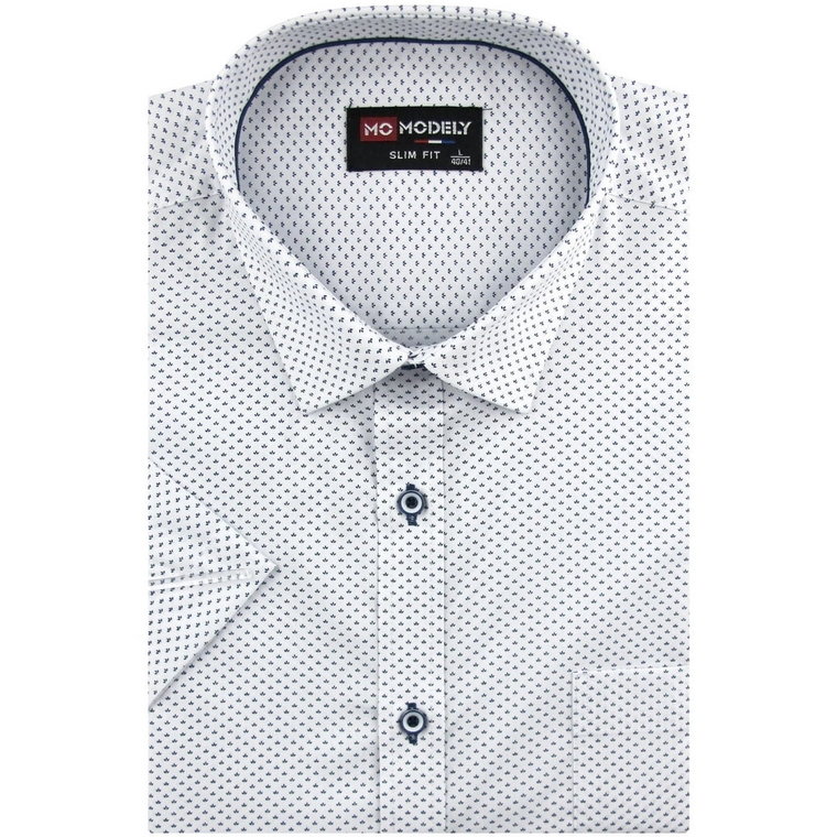 Duża Koszula Męska Elegancka Wizytowa do garnituru biała we wzorki z krótkim rękawem Duże rozmiary P508