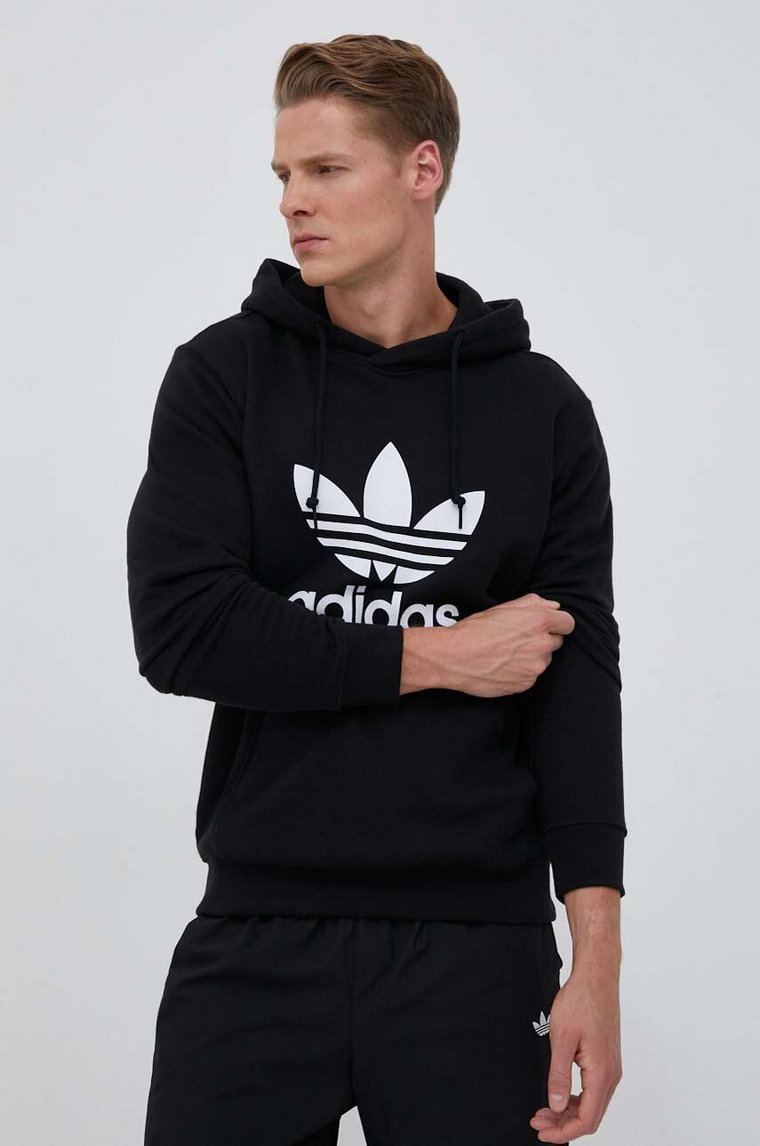 adidas Originals bluza bawełniana Classics Trefoil Hoodie męska kolor czarny z kapturem z nadrukiem IM4489