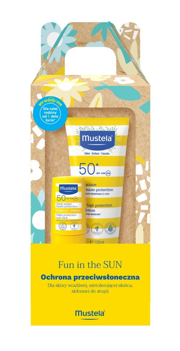 Mustela Sun Zestaw Fun In The Sun (Mleczko 100ml + Sztyft przeciwsłoneczny 9ml)