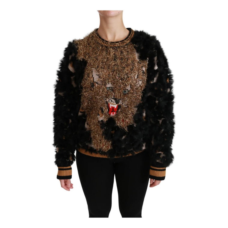 Black Rabbit Fur Pullover Wool Sweter Dolce & Gabbana