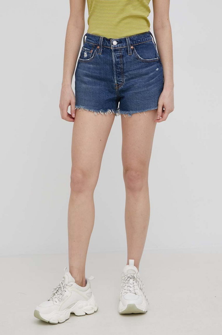 Levi's szorty jeansowe damskie kolor granatowy gładkie high waist