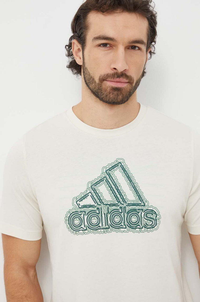 adidas t-shirt bawełniany męski kolor beżowy z nadrukiem IS2873