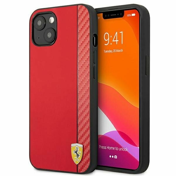 Ferrari FESAXHCP13MRE iPhone 13 6,1" czerwony/red hardcase On Track Carbon Stripe