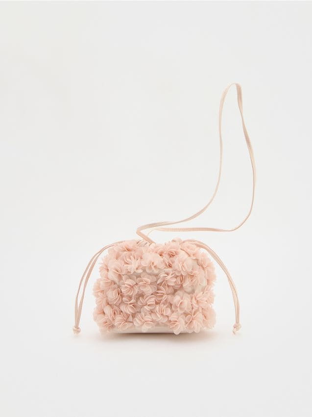 Reserved - Mini torebka z kwiatami - złamana biel