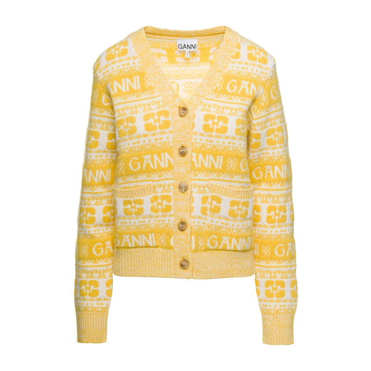 Żółty Oversized Sweter Cardigan Ganni