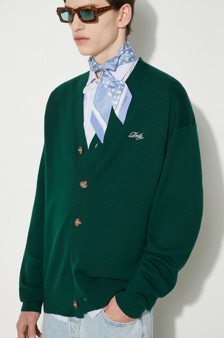 Drôle de Monsieur sweter wełniany Le Cardigan Drôle męski kolor zielony PERM-CA123-WO007-DGN