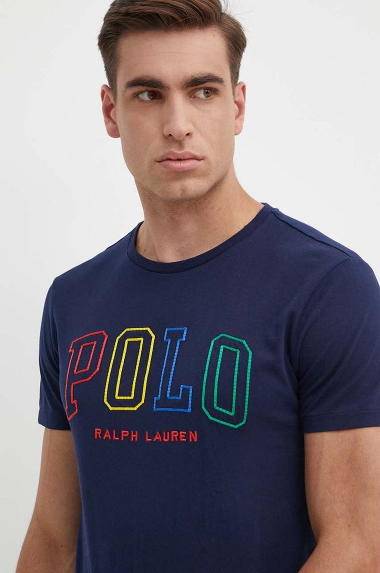 Polo Ralph Lauren t-shirt bawełniany męski kolor niebieski z aplikacją