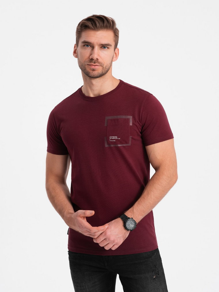 T-shirt męski bawełniany z kieszonką - bordowy V2 OM-TSPT-0154