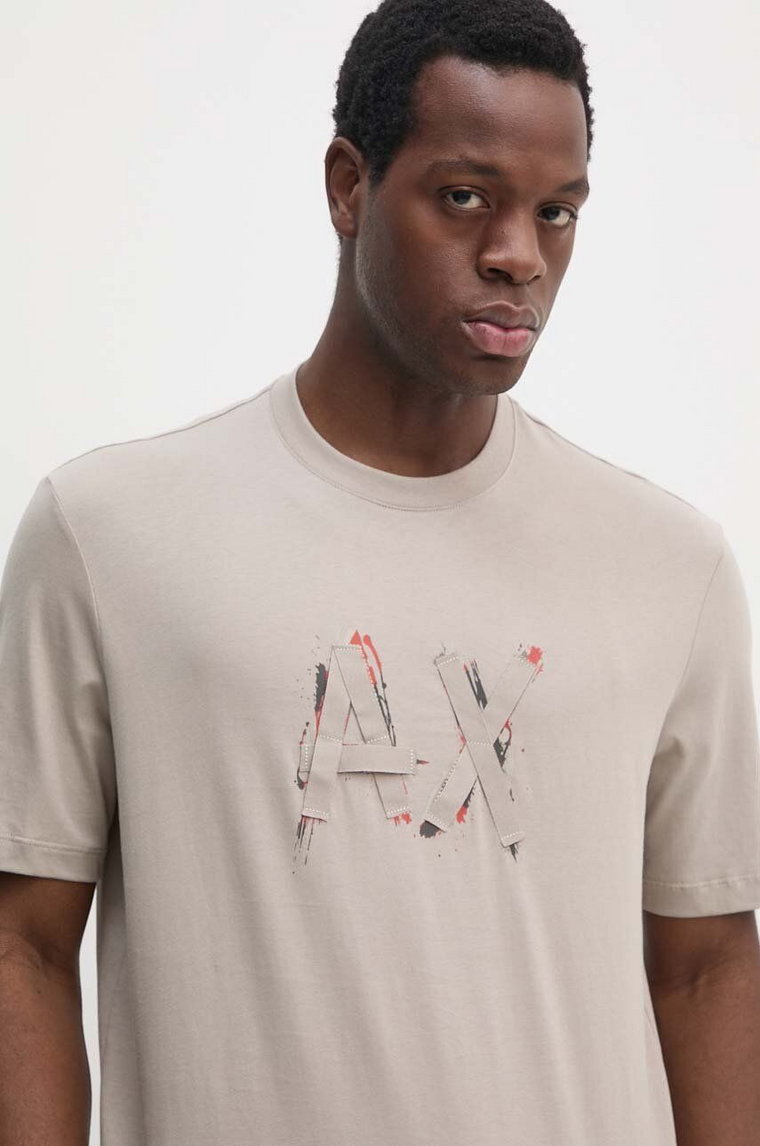 Armani Exchange t-shirt bawełniany męski kolor beżowy z nadrukiem 6DZTHN ZJLFZ