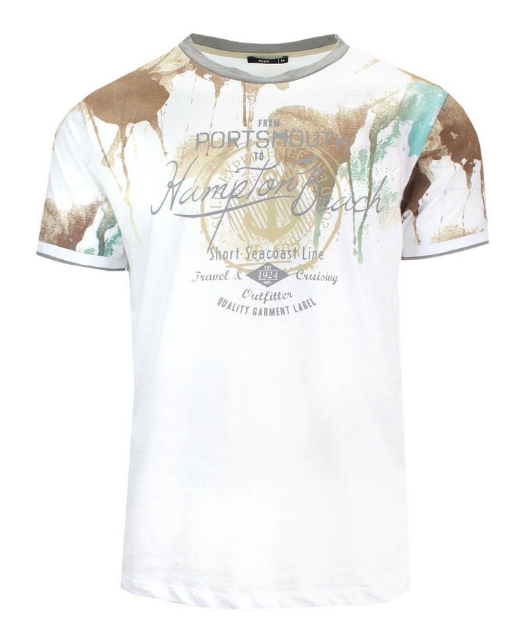 T-Shirt Biały z Nadrukiem, Męski, Koszulka, Krótki Rękaw, U-neck