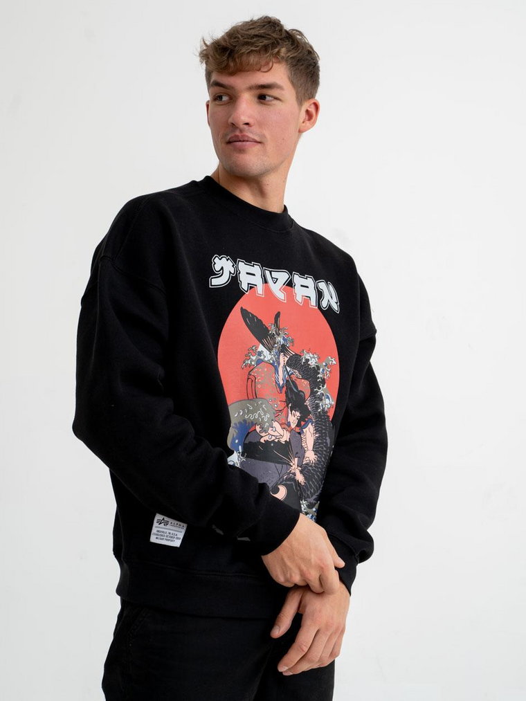 Bluza Bez Kaptura Męska Czarna Alpha Industries Japan Warrior