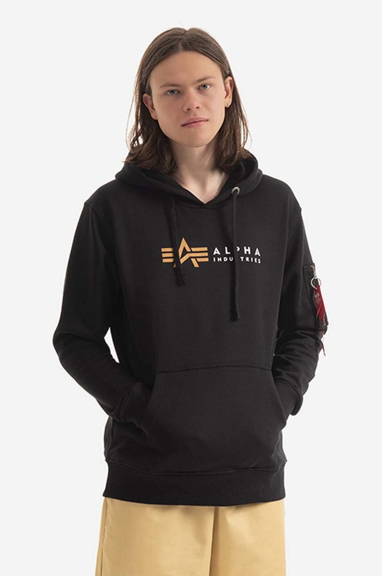 Alpha Industries bluza Alpha Label Hoody męska kolor czarny z kapturem z nadrukiem 118331.03