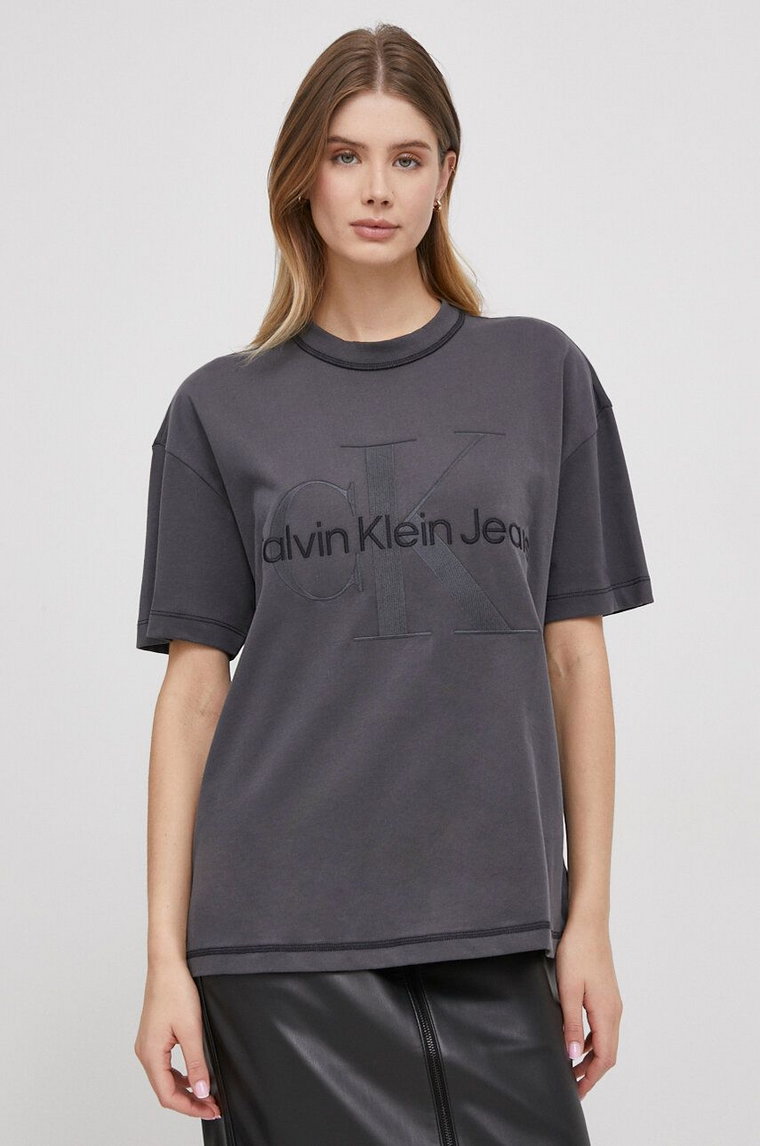 Calvin Klein Jeans t-shirt bawełniany damski kolor szary