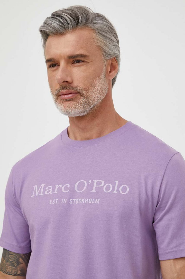 Marc O'Polo t-shirt bawełniany męski kolor fioletowy z nadrukiem 423201251052