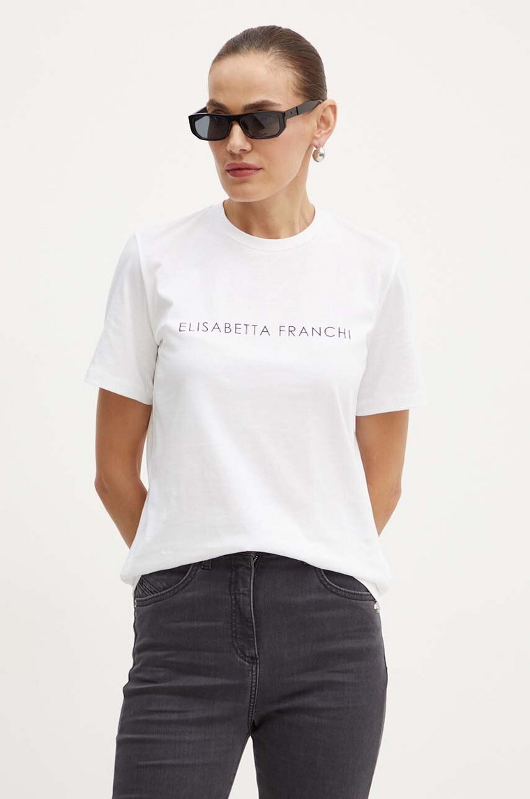 Elisabetta Franchi t-shirt bawełniany damski kolor biały MA00346E2