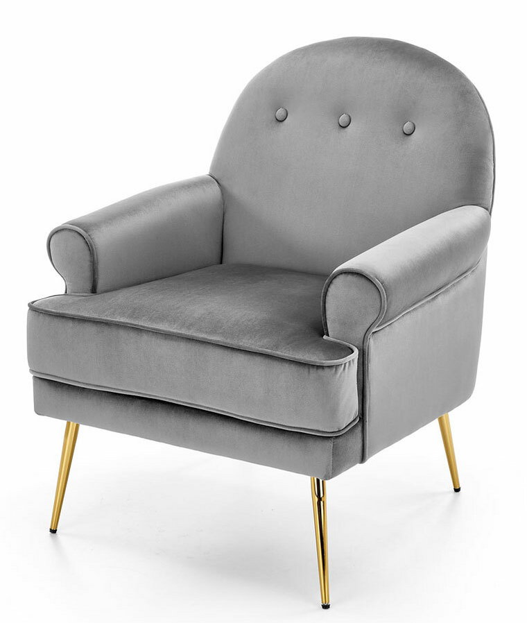 Szary welurowy fotel wypoczynkowy w stylu glamour - Morti