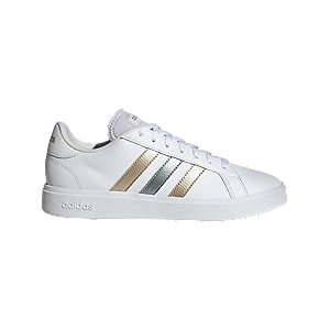 Białe sneakersy adidas grand court base 2.0 z metalicznymi paskami - Damskie - Kolor: Białe - Rozmiar: 40