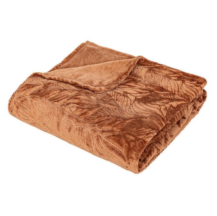 Pled koc flanelowy Leaves terracotta 180x230 cm