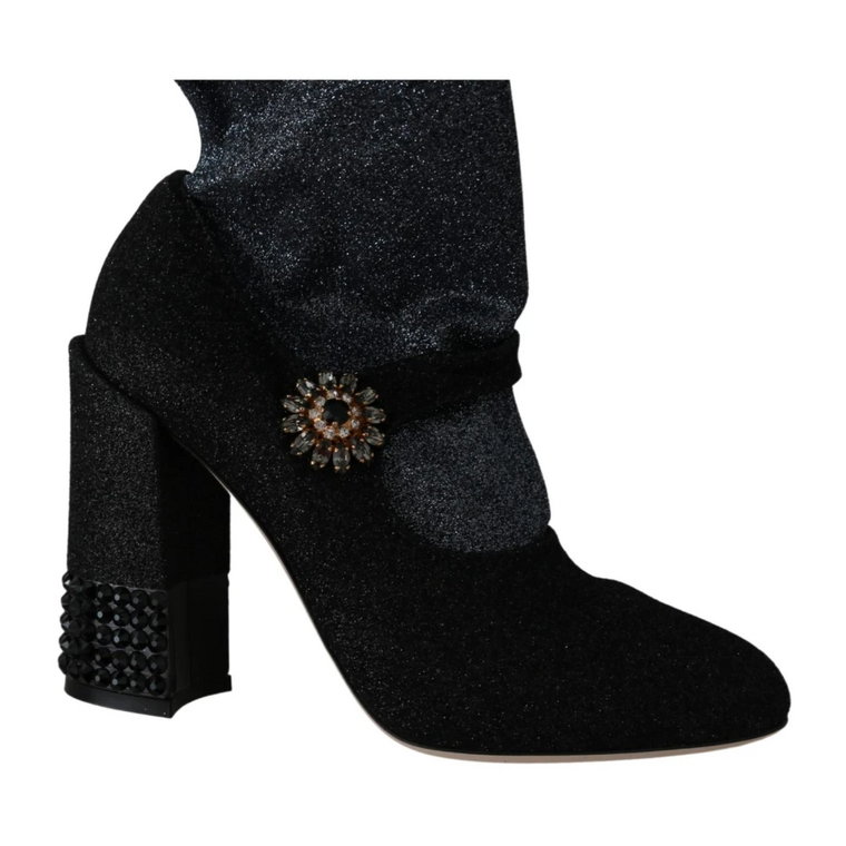 Black Crystal Mary Janes Booties Shoes Dolce & Gabbana