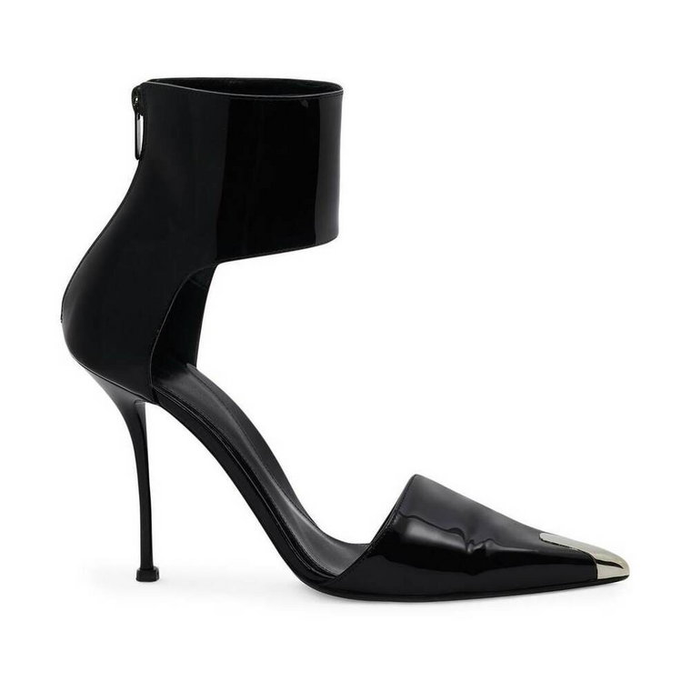 Czarne buty na obcasie z metalowym noskiem i zamkiem błyskawicznym Alexander McQueen