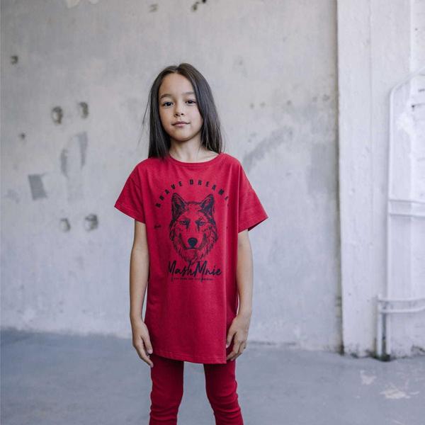 T-shirt - tunika dziewczęca wolf mashMNIE czerwona
