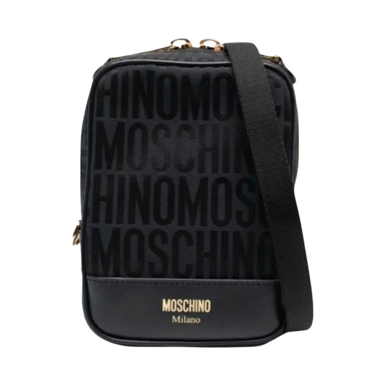 Torba na Ramię z Nadrukiem Logo - Czarna Moschino