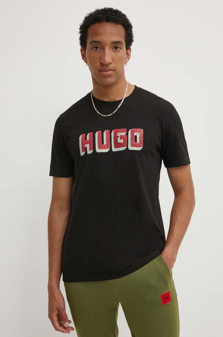 HUGO t-shirt bawełniany męski kolor czarny z nadrukiem 50516624