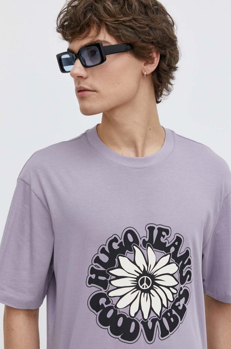 Hugo Blue t-shirt bawełniany męski kolor fioletowy z nadrukiem 50515317