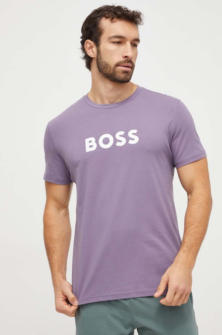 BOSS t-shirt bawełniany męski kolor fioletowy z nadrukiem
