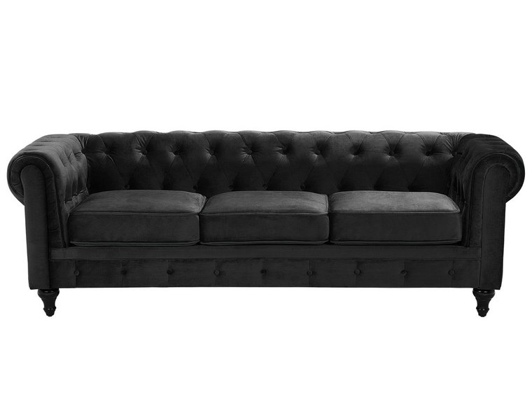 Sofa BELIANI Chesterfield, 3-osobowa, czarna, 70x201x75 cm