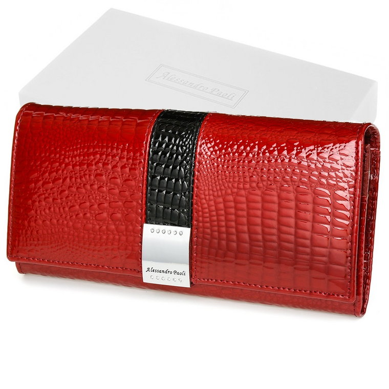 Czerwony Portfel damski czerwony skórzany RFID pudełko duży G32 czerwony