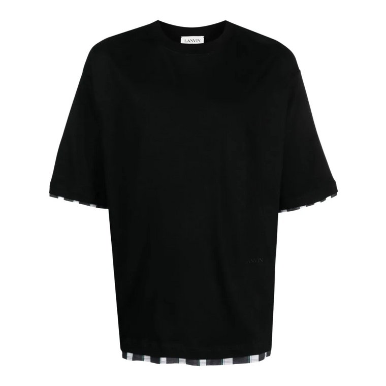 Czarna koszulka z bawełny z efektem warstwowym i postrzępionym dołem Lanvin