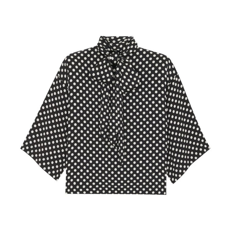 Stylowa czarna bluzka z kropkami i kokardą Saint Laurent