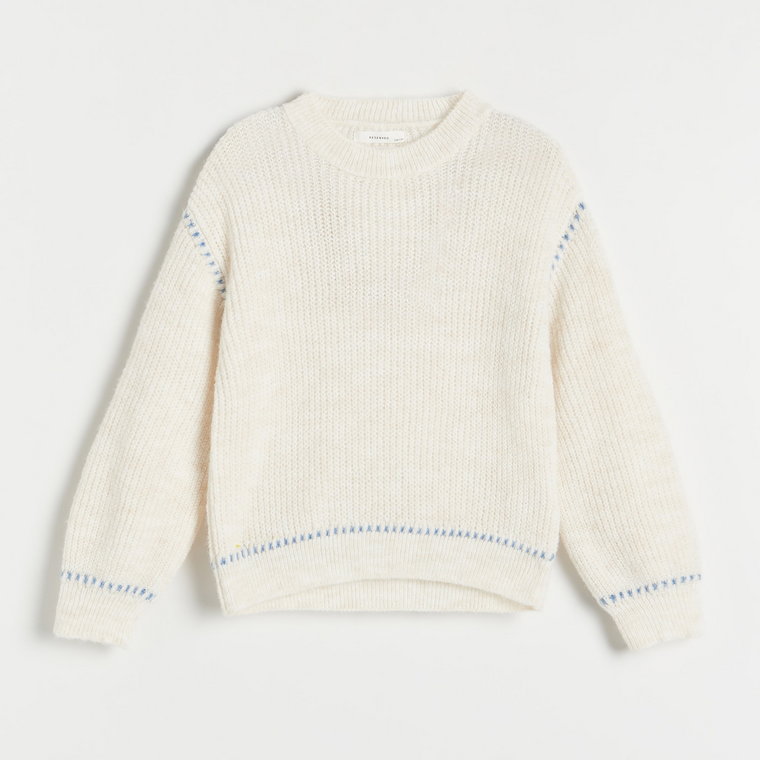 Reserved - Sweter z przeszyciami - złamana biel