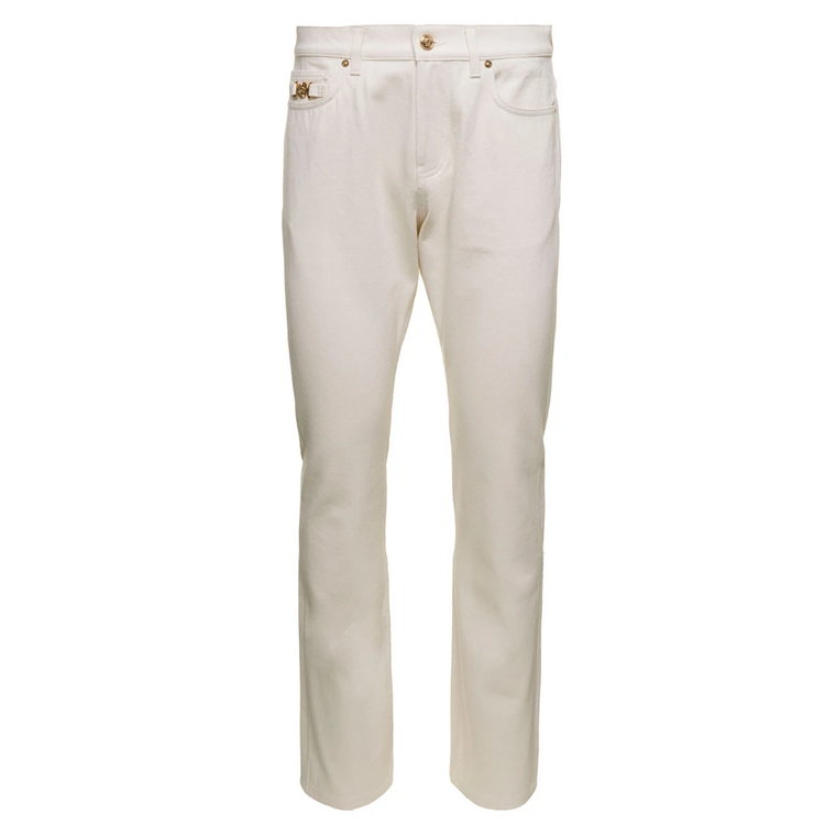 Białe jeansy w luźnym stylu Versace