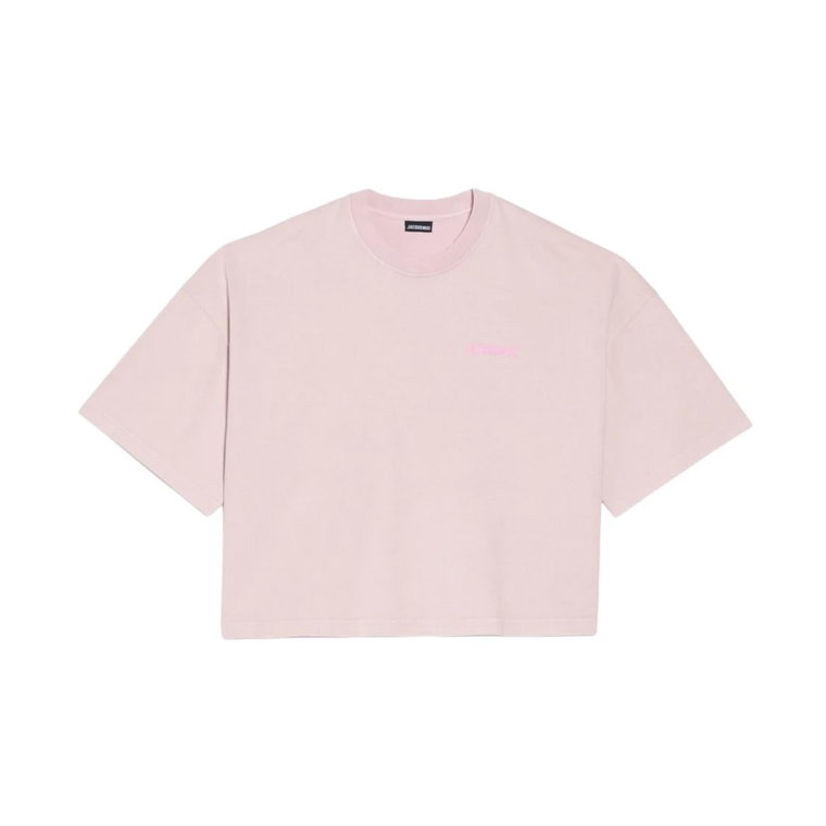 Krótki Rękaw Różowy T-Shirt z Bawełny Jacquemus