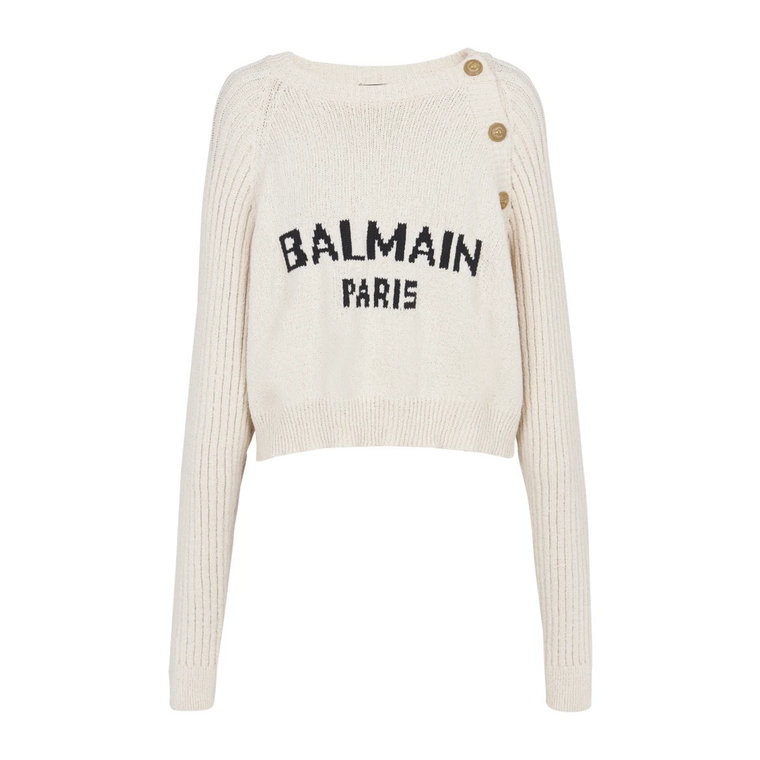 Sweter z guzikami i logo w stylu dżakardu. Balmain