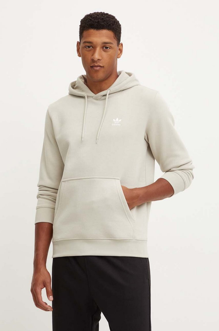 adidas Originals bluza Trefoil Essentials Hoody męska kolor beżowy z kapturem IR7785