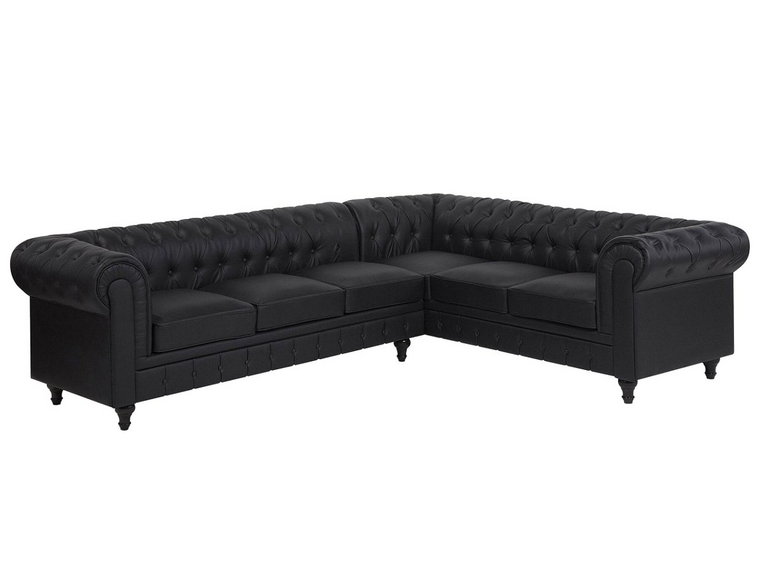 Sofa narożna BELIANI, Chesterfield, lewostronna, czarny