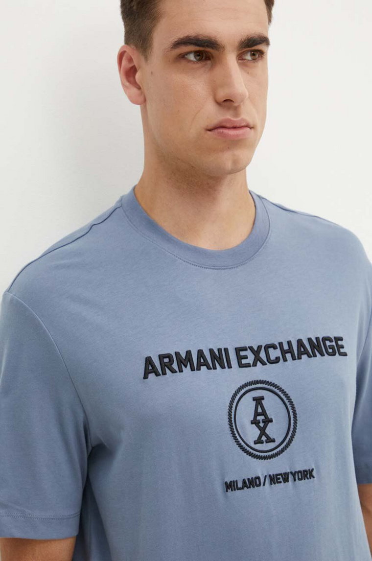 Armani Exchange t-shirt bawełniany męski kolor niebieski z aplikacją 6DZTLC ZJ9JZ